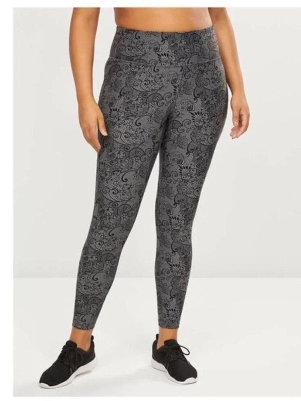 Livi Active Black & Gray Floral Lace 7/8 Leggings